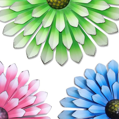 Metal Flowers Wall Decor Indoor Outdoor Metal Wall Art for Farmhouse Home Living Room Bedroom Bathroom Garden Decor - Green
