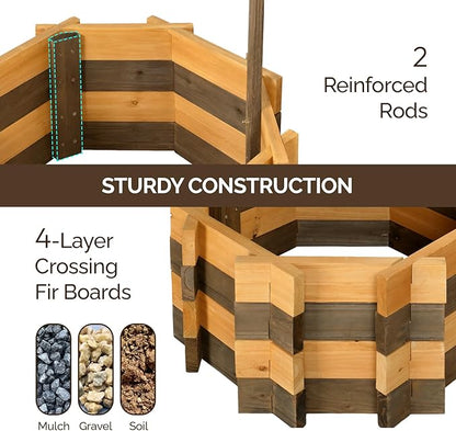 VINGLI Wooden Wishing Well Outdoor Planters, Well Covers for Yard with 2 Reinforced Rods, Height Adjustable Hanging Bucket, Rustic Flower Pot Decor for Outside Patio Garden (Two-Tone, 22" Width)