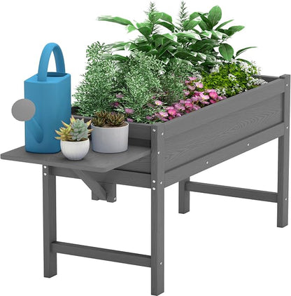 HDPE Raised Garden Bed with Legs, 49x21x27in All-Weather Heavy Duty Planter Box, Outdoor Elevated Garden Bed for Seeds, Herb, Flower, Vegetable (Grey)