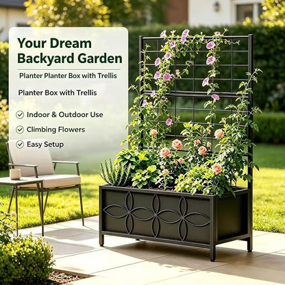 Zhongma Sturdy Raised Garden Bed with Trellis (15.75 x 35.43 x 48.8 in) for Vegetables Flower, Planter Box for Backyard Patio Balcony