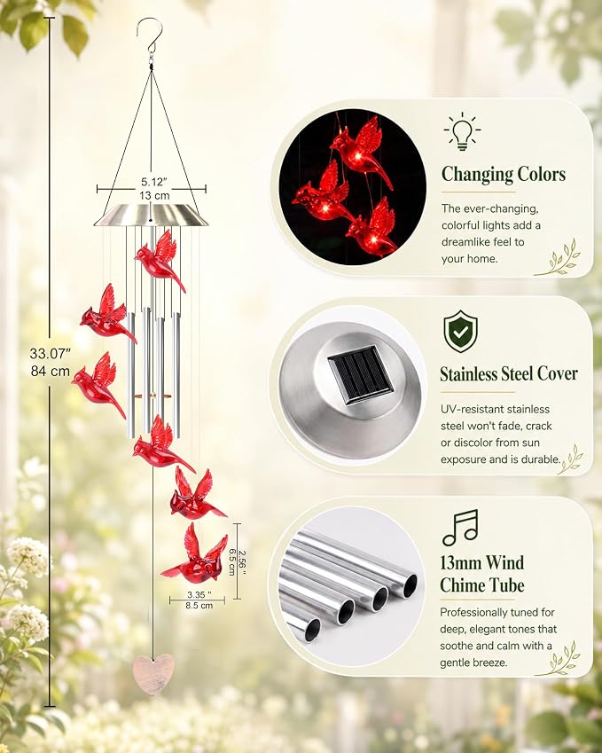 Nacome Wind Chimes for Outside: Tubes Memorial Wind Bell Mother's Day Birthday Gifts for Mom Women Grandma Her - Yard Garden Indoor Outdoor Decor (Cardinal)