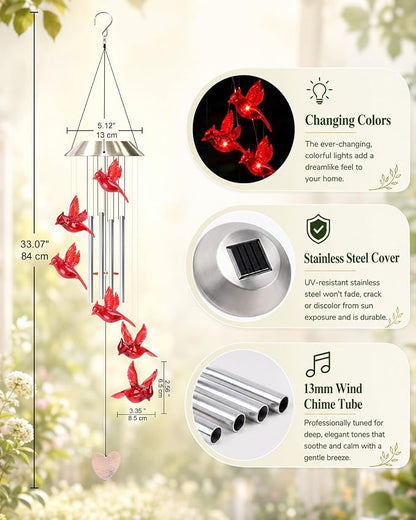 Nacome Wind Chimes for Outside: Tubes Memorial Wind Bell Mother's Day Birthday Gifts for Mom Women Grandma Her - Yard Garden Indoor Outdoor Decor (Cardinal)