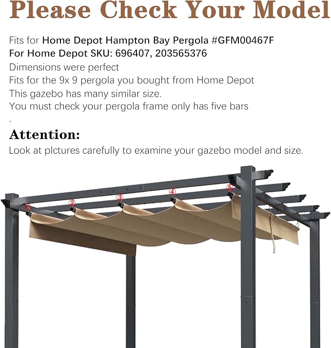 SCOCANOPY Beige Ripstop Replacement Cover Compatible with Home Depot Hampton Bay Pergola # GFM00467F,GFM00469A
