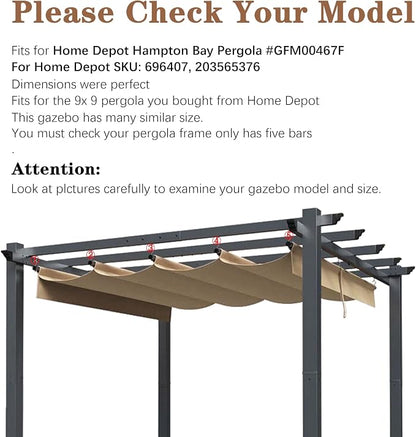 SCOCANOPY Beige Ripstop Replacement Cover Compatible with Home Depot Hampton Bay Pergola # GFM00467F,GFM00469A