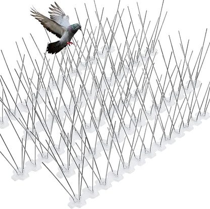 Bird Spikes for Pigeons Small Birds Stainless Steel 60 feet Coverage Outdoor Use Bird Spikes Strips for Fence with 304 Stainless Steel Pins and Plastic Base Flexible Use