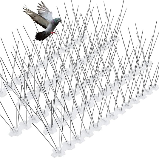 Bird Spikes for Pigeons Small Birds Stainless Steel 60 feet Coverage Outdoor Use Bird Spikes Strips for Fence with 304 Stainless Steel Pins and Plastic Base Flexible Use