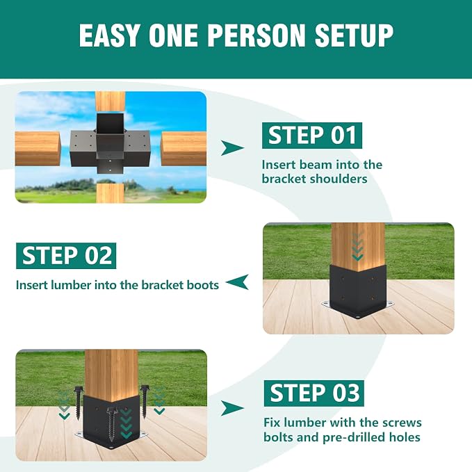 2 Pack Pergola Brackets 4x4 Pergola Kit 4-Way T Brackets Corner Bracket/ Gazebo Kit Post Base for 4x4'' (Actual 3.5x3.5 in) Wooden Beams Lumber Gazebos Patio Pergola Sheds