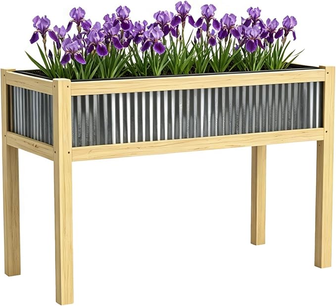 Raised Garden Bed Outdoor - 48”L*20”W*34”H Elevated Wooden Planter Box Stand, Backyard, Patio, Balcony w/Bed Liner, 300lb Capacity