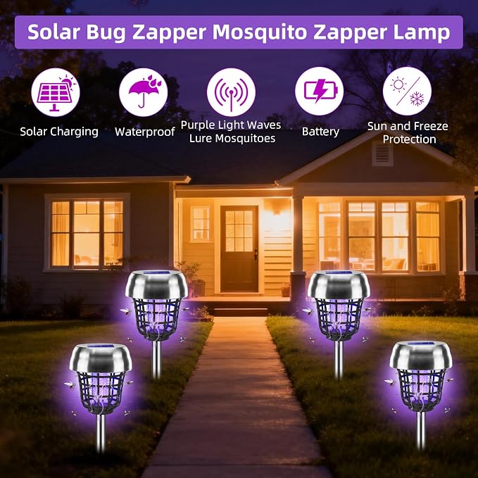2026 New Solar Bug Zapper Outdoor, Mosquito Killer, Fly Traps Gnat Zapper for Small Flying Insect Bug Fly Gnat, IP65 Waterproof Mosquito Repellent for Patio Yard Garden Farm(4)