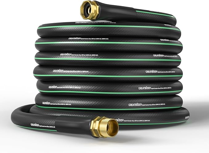 GreatBuddy Garden Hose 75ft, 5/8" Water Hose Heavy Duty, Flexible, Lightweight Hybrid Hose, Burst 600 PSI with Solid Brass Male to Female Fittings Leakproof Hose for Backyard, Garden