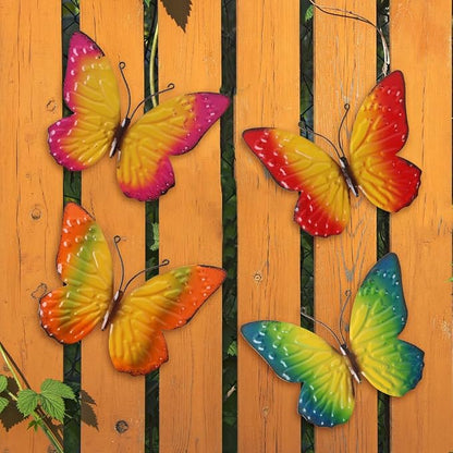 dreamskip Metal Butterfly Wall Decor Art, 4 Pack Colorful Metal Butterflies, Hand Painted for Garden, Yard, Fence, Patio, Living Room, Bedroom Decoration