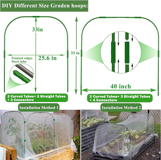 Garden Mesh Netting Kit, 10 * 30FT Ultra Fine Netting Plant Covers with 6 Pcs Wide Garden Hoops & 18 Clip, Garden Netting Kit for Raised Beds Plants Greenhouse Row Cover Barrier Protection Net