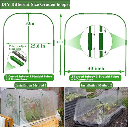 Garden Mesh Netting Kit, 10 * 30FT Ultra Fine Netting Plant Covers with 6 Pcs Wide Garden Hoops & 18 Clip, Garden Netting Kit for Raised Beds Plants Greenhouse Row Cover Barrier Protection Net