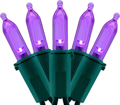 YULETIME 200 Purple LED Christmas Lights, 66 ft Green Wire UL String Light | Stay Lit, End-to-End Connectable, UL Certified, Commercial Grade, 1-Strand 200 Lights, 4" Spacing