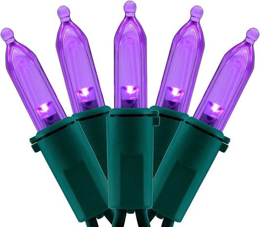 YULETIME 200 Purple LED Christmas Lights, 66 ft Green Wire UL String Light | Stay Lit, End-to-End Connectable, UL Certified, Commercial Grade, 1-Strand 200 Lights, 4" Spacing