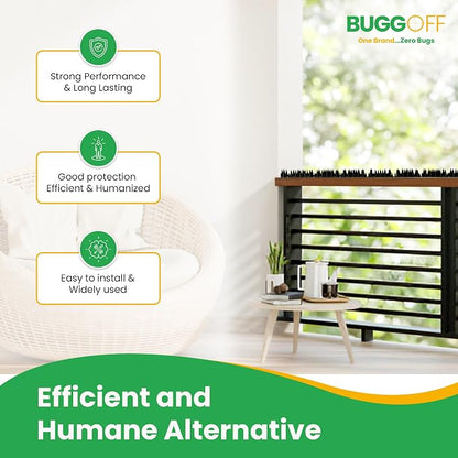 BUGGOFF - Bird & Rodent Spikes, Unique Spike Pattern effecitviely deteres Pesky Pigeons, Squirrels, Raccoons. Installs on Fences, Gates, Roofs, Walls and More! (13 Feet, Black Plastic)