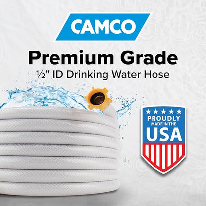 Camco TastePURE 50-Ft Water Hose - RV Drinking Water Hose Contains No Lead, No BPA & No Phthalate - Features Reinforced Design & Crafted of PVC - 1/2”, Made in the USA (22753)| (Pack of 3)