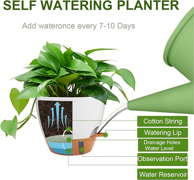 Heybe 3 Pack Self Watering Hanging Planters with Swivel Hanging Chains 20 Inches, 10/9/8 Inch Pots for Indoor Outdoor Plants, White