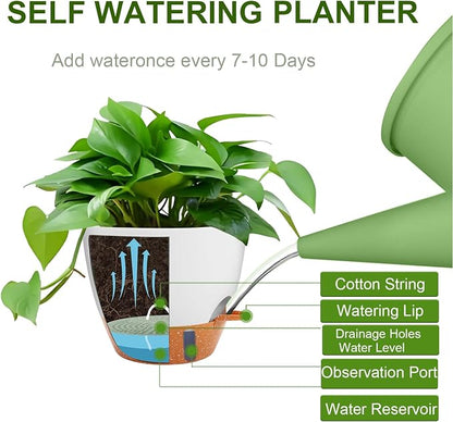 Heybe 3 Pack Self Watering Hanging Planters with Swivel Hanging Chains 20 Inches, 10/9/8 Inch Pots for Indoor Outdoor Plants, White
