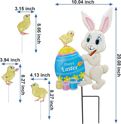Yard Sign Stakes Made of Metal, Easter Yard Stakes with Bunny Egg for Easter Decorations Outdoor Garden Lawn Porch