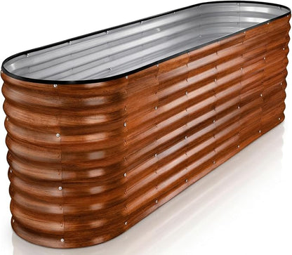 Plant & Plot Galvanized Raised Garden Beds Outdoor // 6×2×2 ft Planter Raised Beds for Gardening, Vegetables, Flowers (Dark Wood Grain) // Large Metal Garden Box // Patented Tool-Free Design