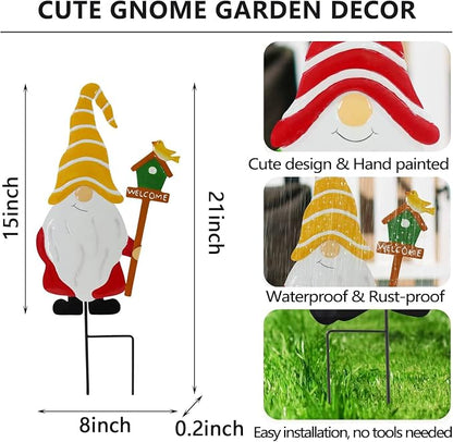 Garden Gnomes Decorative Stakes, 3-Piece Metal Silhouette Elf Decor | Outdoor Iron Yard Silhouettes Set, Waterproof Weather Resistant Elf Lawn Ornaments for Patio Porch Wall Decoration