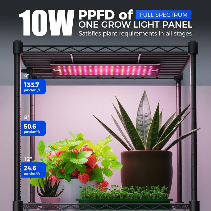 CX83 Plant Shelf with Grow Light, 5-Tier, Plant Stand with 10W Ultra-Thin Grow Light Panels for Hydroponics, Seedlings, Succulents, Flowers, Veg, 3/6/12h Timer, 15.7" L x 11.8" W x 59.1" H