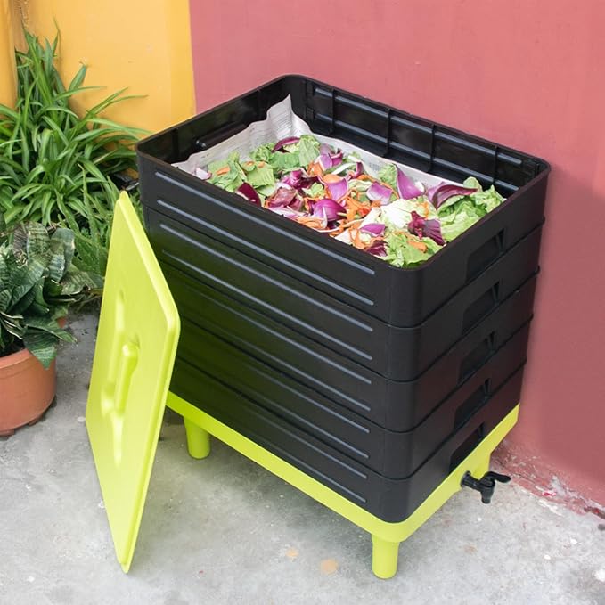 5-Tray Worm Composter,100L WormCompost Bin for Vermicomposting Starter, Indoor & Outdoor Worms Farm Composting Bin, Worm Compost Bin for Recycling Food Waste (Black)