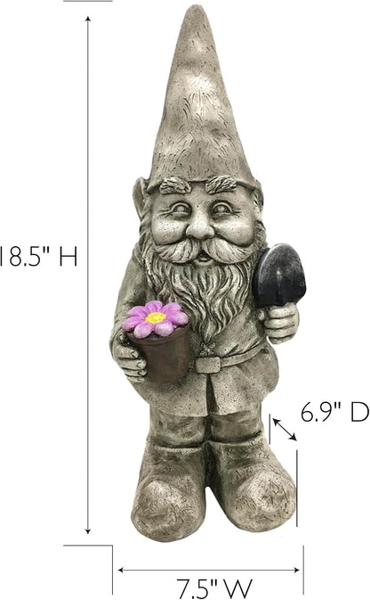 Design House 395848 Indoor/Outdoor Gnome with Flower Pot and Shovel Figurine Statue for Garden Patio Home & Office Décor Housewarming Gifting Birthdays, 7.5 L x 6.9 W x 18.5 H, Multicolor