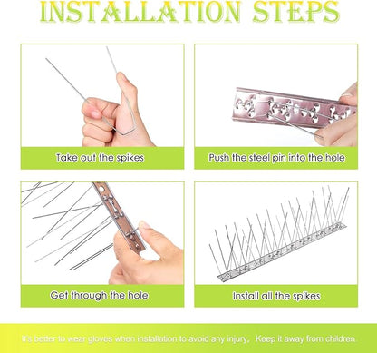 Pigeon Spikes Stainless Steel Bird Spikes for Outside to Keep Birds Away 12 Pack 10ft Coverage Bird Spikes Wire Prevention Spikes for Small Bird Squirrel for Fence Roof Blacony