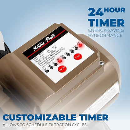 XtremepowerUS 16" Sand Filter Pump for Above Ground Swimming Pool, 3/4 HP Pool Pump Programmable Timer High-Flow 3,100 GPH for Pool up to 15,000 Gallons Set Improved Circulation and Filtration