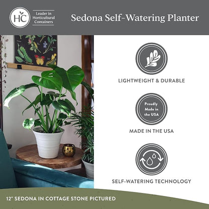 The HC Companies 7 Inch Sedona Round Self Watering Planter Pots, Lightweight UV-Resistant Plastic Indoor & Outdoor Planters, 4-Pack Flower Pots for Garden & Home Decor, Honey
