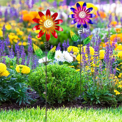 Metal Flowers Decorative Garden Stakes, 2 Pack 25'' Flower Garden Decor for Outside Spring Yard Decor, Flower Metal Yard Art for Porch Fence Landscape Patio Decor (Red & Purple)