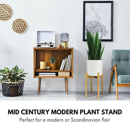 Fox & Fern Adjustable Tall Plant Stand Indoor — 8 to 12 Inch Mid Century Bamboo Plant Stand with Adjustable Width - Plug In Design - Easy to Assemble - Two Heights - For 8, 9, 10, 11 & 12 In Pots