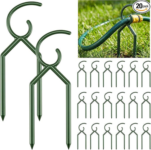 Taiyin 20 Pcs 3/4 Inches Garden Hose Guide Stakes Holder Garden Hose Green Holder Spike for Outside Yard Lawn Flower Beds Irrigation Sprinkler Protect Plant