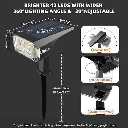 LEREKAM Solar Spot Lights Outdoor,IP65 Waterproof 40 LEDs Landscape Spotlights,USB & Solar Powered Wall Lights,3 Modes Outdoor Solar Garden Lights for Yard Porch 4 Pack