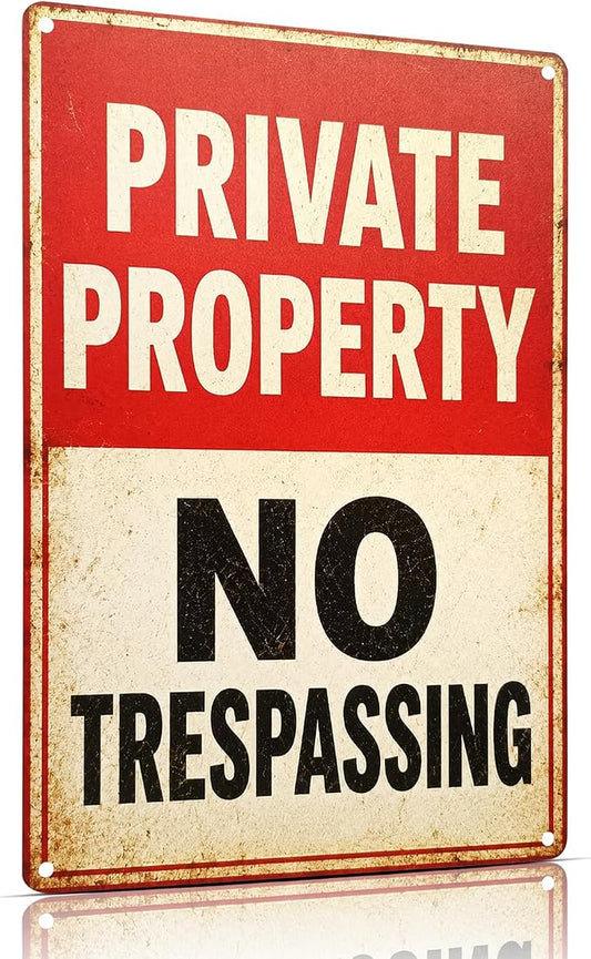 Private Property Tin Sign, 12 x 8 Inch No Trespassing Aluminum Metal Wall Decor, Vintage Notice Sign for Gate, Fence, Porch, Driveway, Entryway