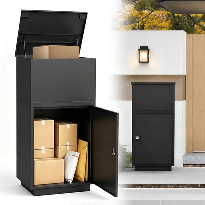 Package Delivery Box for Outside, Large Lockable Parcel Drop Box with Password Lock, Anti-Theft Outdoor Package Storage Box for Porch, Heavy Duty Galvanized Steel Delivery Box for Packages and Mail
