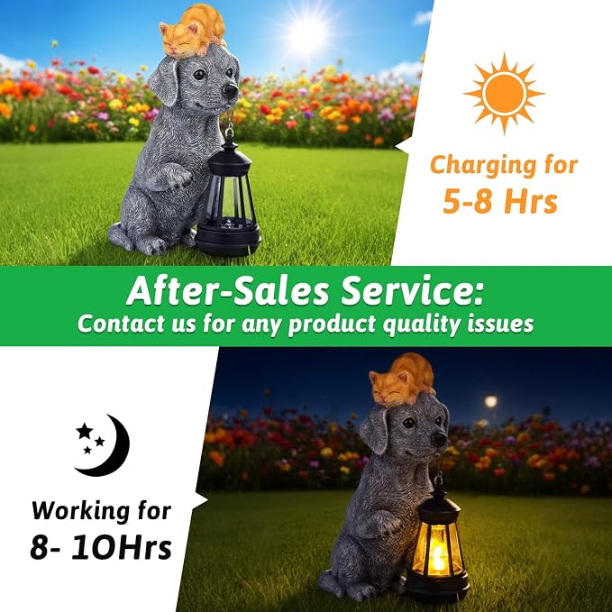 for Mom – Solar Dog Garden Statues with Lantern and Sleeping Cat, Resin Pet Figurine Light for Outdoor Yard Decor, Gift for Women Grandma