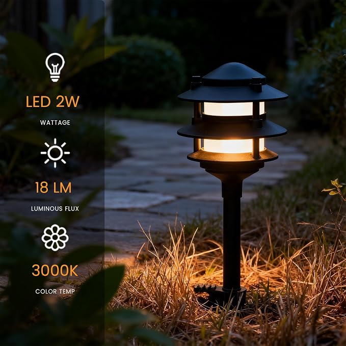 6 Pack Pathway Lights Outdoor, Metal IP54 Waterproof Bright Integrated LED Landscape Light for Walkway Garden Yard Patio Decoration, 3000K Warm White, Black, ETL UL CSA Qualified