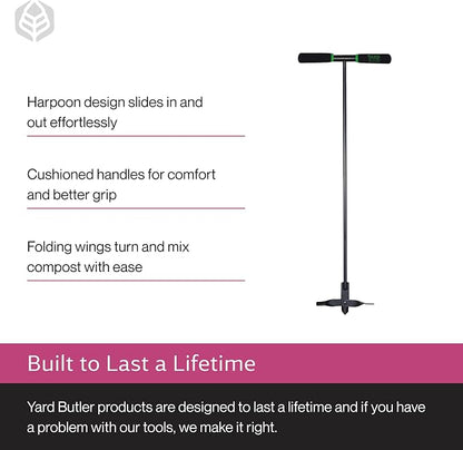 Yard Butler ICA-36 Compost Aerator - Lawn Care Tool for Aerating - Long-Handled - Power-Coated Steel Construction - Comfortable Cushioned Handles Garden Tool - Easy to Use