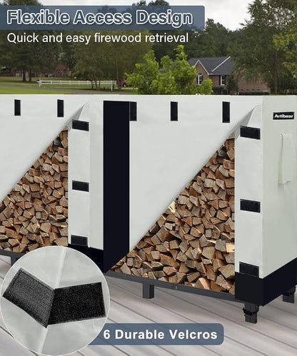 8ft Firewood Rack Cover for Wood Holder, Waterproof Wood Pile Cover for Outside, Indoor Outdoor Log Rack Cover for Firewood with Buckle, Khaki (Frame not Include)