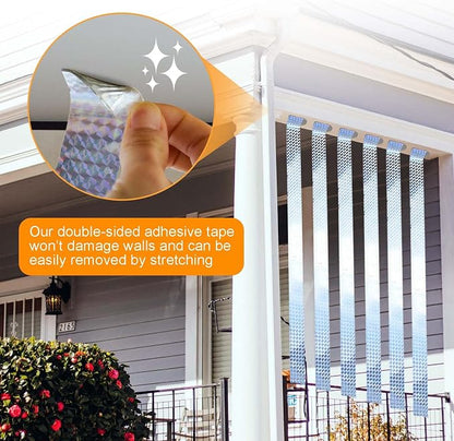 Bird Scare Reflective Tape 328feet Double-Sided Bird Scare Tape with 100PCS Adhesive Tapes Swallow Shield Reflective Ribbon Tape to Repelling Sparrows, Woodpeckers for Gardens, Farms, Orchards