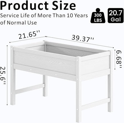 Raised Garden Bed Outdoor with Legs,HDPE Elevated Planter Box Rot-Resistant and Non-Cracking,Raised Beds for Gardening for Backyard, Patio, Balcony, 300lb Capacity White
