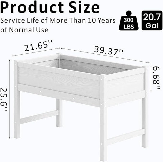 Raised Garden Bed Outdoor with Legs,HDPE Elevated Planter Box Rot-Resistant and Non-Cracking,Raised Beds for Gardening for Backyard, Patio, Balcony, 300lb Capacity White