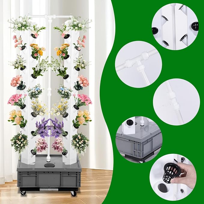 Hydroponic Tower, 14-Layer Hydroponics Growing System Kit with 70 Slots, Vertical Garden System with 20L Water Tank and Pump for Indoor Outdoor Home, Balcony & Patio (56 Slots)