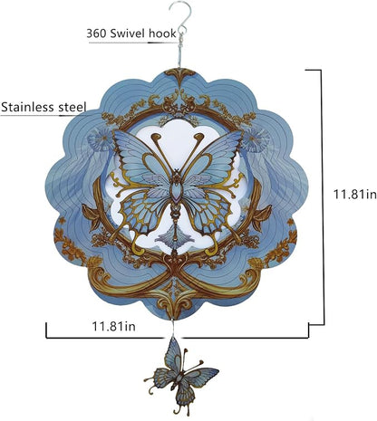 DJUAN Butterfly Stainless Steel Wind Spinners- Butterfly Gifts for Women Mom Grandma Wife, 12 inch Hanging Wind Spinner for Yard Garden Outdoor Decor,Birthday Gift for Mother's Day Christmas