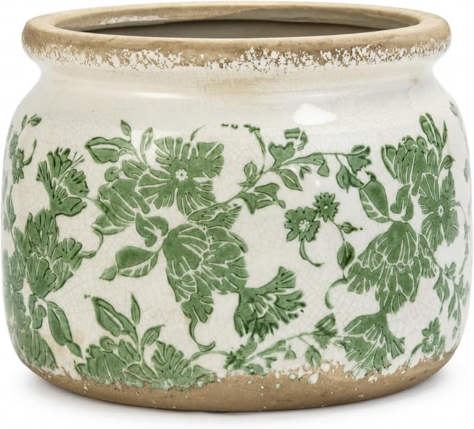 Dosayes Large Ceramic Pot for Planters, Ice Crack Glazed Flower Pot with Drainage Holes,5.91inch Vintage Planters for Indoor and Outdoor(Green)