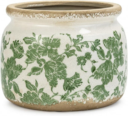 Dosayes Large Ceramic Pot for Planters, Ice Crack Glazed Flower Pot with Drainage Holes,5.91inch Vintage Planters for Indoor and Outdoor(Green)