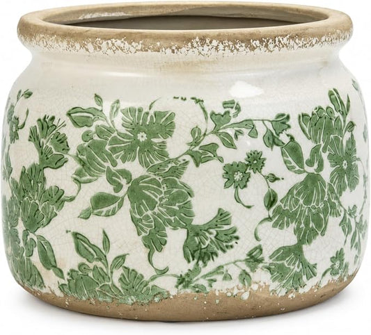Dosayes Large Ceramic Pot for Planters, Ice Crack Glazed Flower Pot with Drainage Holes,5.91inch Vintage Planters for Indoor and Outdoor(Green)